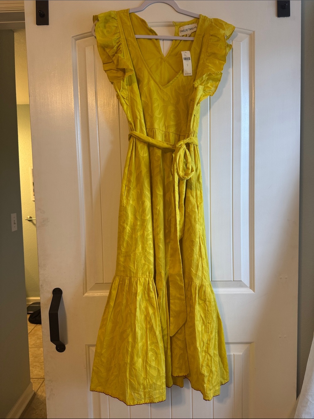 Anthropologie Yellow Ruffled V-Neck Tie-Waist Maxi Dress